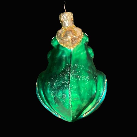 Vintage Hand Blown Glass Christmas Ornament Green Prince Frog Crown 4.5” - Picture 8 of 9